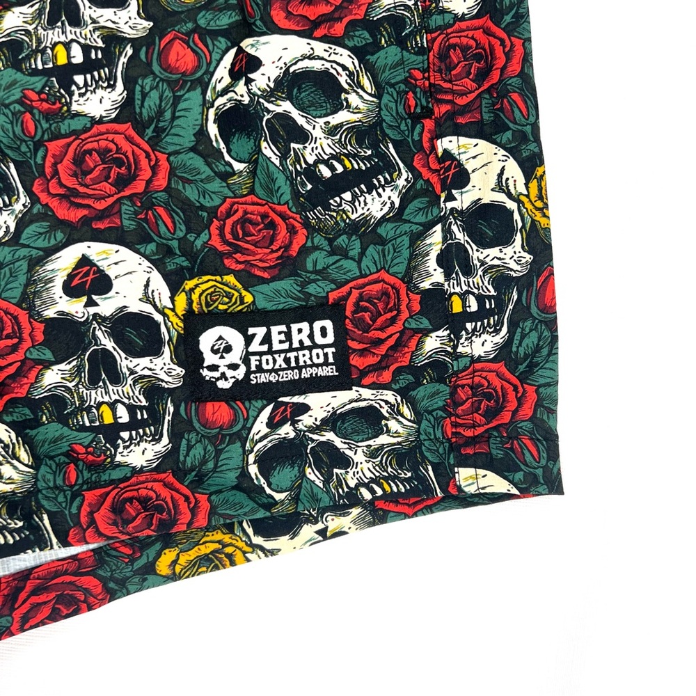 Zero Foxtrot Skull & Roses Lined Training Shorts Men's Size Medium 5” Inseam - Picture 3 of 11